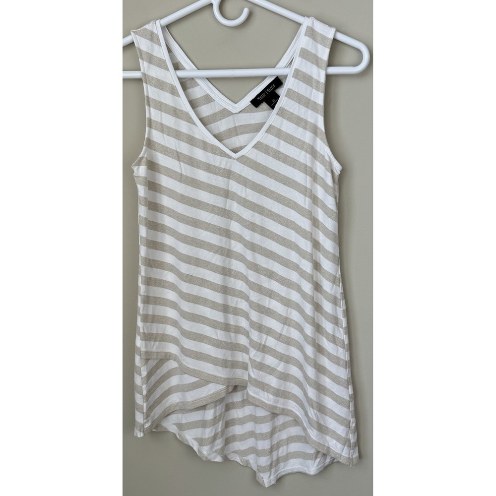 WHBM Womens Size XS Gold & White Striped Asymmetrical V-Neck Casual Tank Top